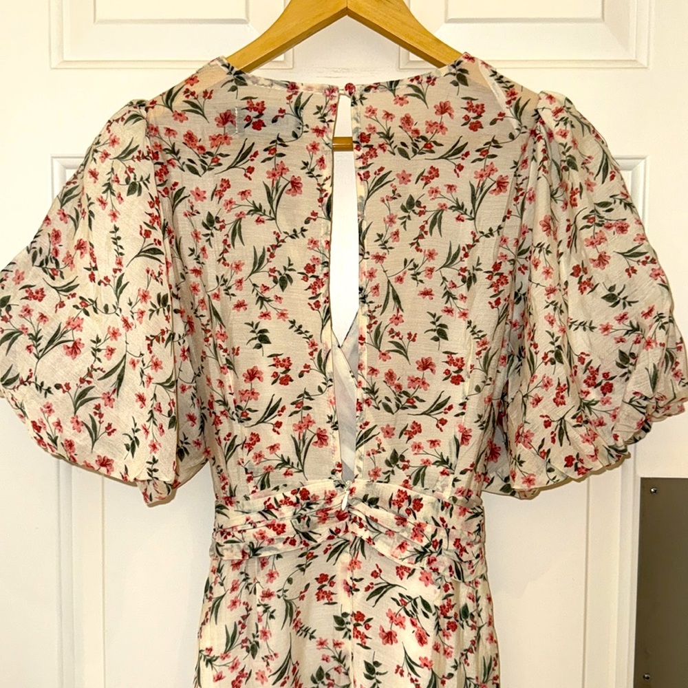 MINKPINK Cream Floral Wrap Midi Dress with Pink & Green Accents - Picture 8 of 12
